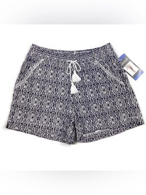 Briggs Linen Blend Pull On Shorts with Elastic Waist Blue Size Large NEW!